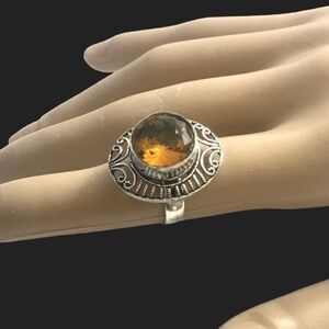 Brilliant Facet Cut Citrine Gemstone Ring
